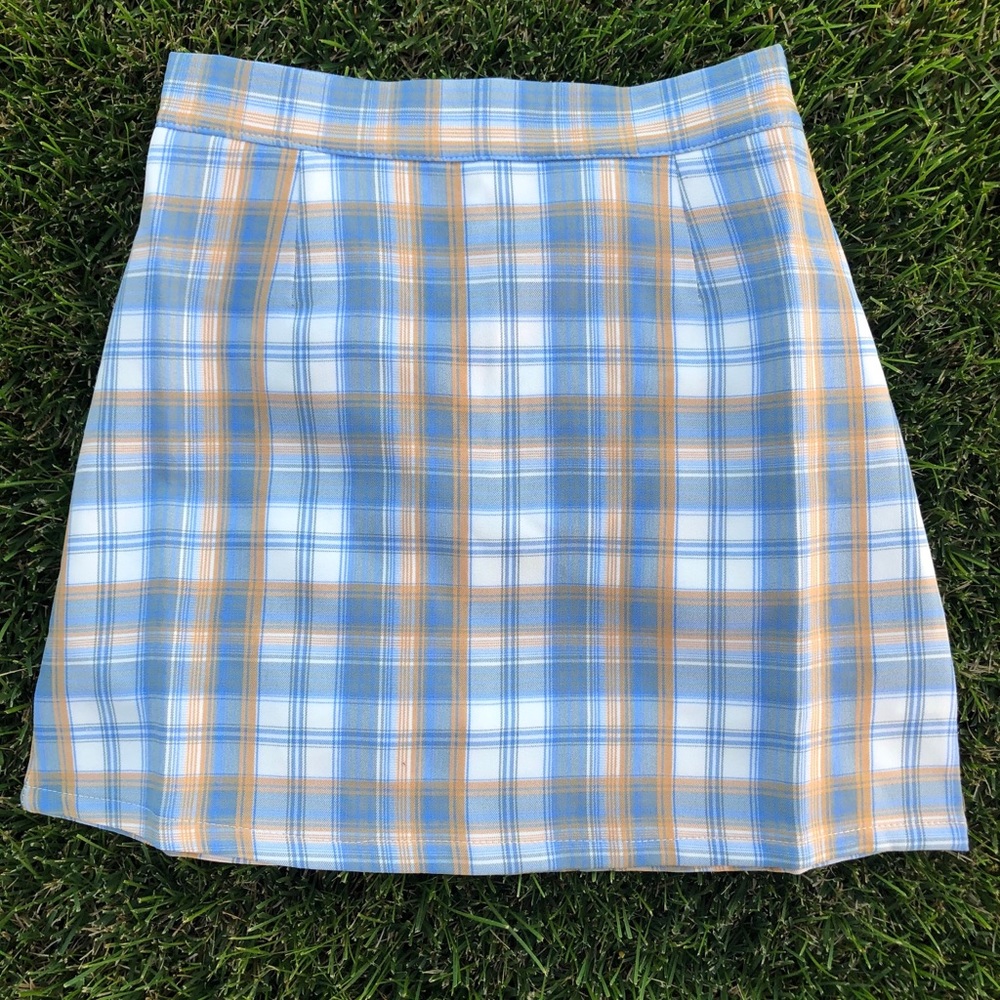 Blue plaid skirt